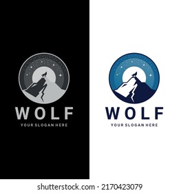 Wolf Howling in the Moonlight. Wild animal at night graphic design illustration.