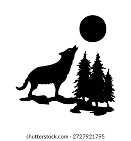 wolf howling in night silhouette design.