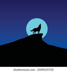 A Wolf  howling at night, wolf howling vector illustration, EPS 10