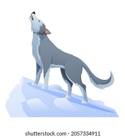 Wolf howling on the cliff cartoon illustration