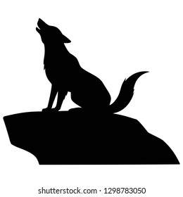 Wolf Howling on Rock - A vector cartoon illustration of a Wolf Howling on Rock.