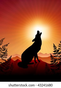 Wolf Howling on sunset background Original Vector Illustration Animals on Sunset Ideal for Wildlife Nature Concepts