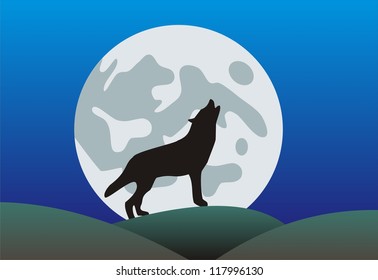 Wolf howling over the full moon