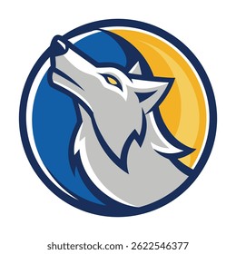 Wolf Howling Round Logo Vector Illustration Graphic Design.
