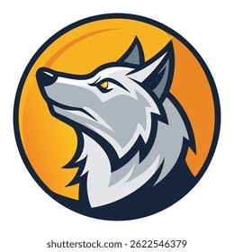 Wolf Howling Round Logo Vector Illustration Graphic Design.