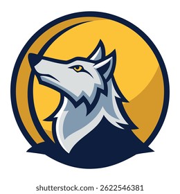 Wolf Howling Round Logo Vector Illustration Graphic Design.