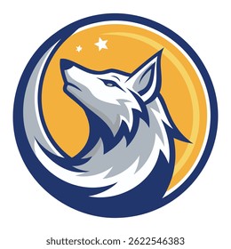 Wolf Howling Round Logo Vector Illustration Graphic Design.