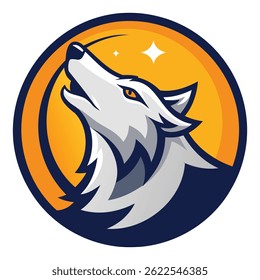 Wolf Howling Round Logo Vector Illustration Graphic Design.
