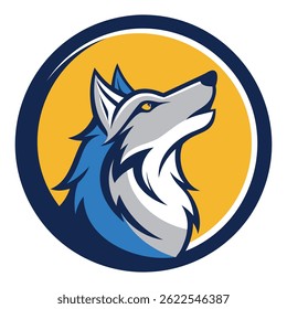 Wolf Howling Round Logo Vector Illustration Graphic Design.