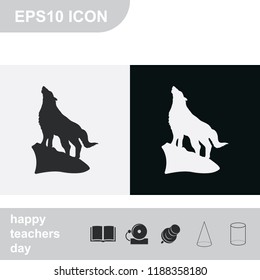 Wolf howling silhouette flat black and white vector icon.