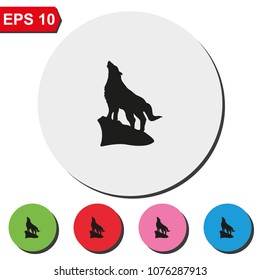 Wolf howling silhouette flat round colorful vector icon.