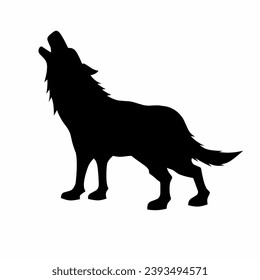 Wolf heult Silhouette Symbol Vektorgrafik. Wolf-Seidensilhouette kann als Symbol, Symbol oder Zeichen verwendet werden. Wolf-Symbol für Design in Bezug auf Tier-, Tier- und Tierwelt oder Landschaft