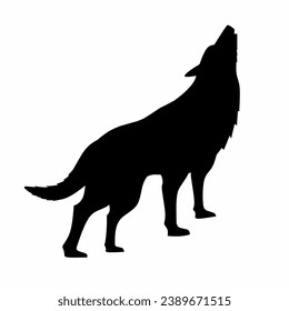 Wolf heult Silhouette Vektor. Wolf-Seidensilhouette kann als Symbol, Symbol oder Zeichen verwendet werden. Wolf-Symbol für Design in Bezug auf Tier-, Tier- und Tierwelt oder Landschaft