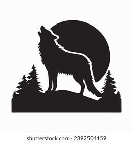 Wolf Howling, Wolf, Wolf Silhouette, Wildnis, Holz, Vollmond, geschnittene Dateien für Cricut, Silhouette