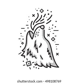Wolf howling. Tattoo, poster, card, shirt design. Line style.