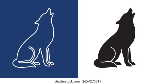 Lobo uivando silhueta vetor Preto e branco isolado