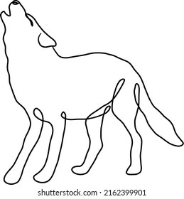 Wolf howling, wild animal forest.  Hand drawn continuous line drawing. Simple minimalist.