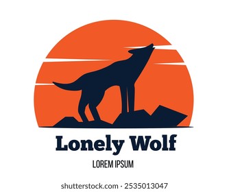 Lobo aullando la silueta salvaje con sol naciente o poniente Animales, naturaleza y Arte vectorial de vida silvestre