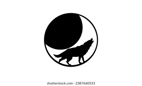 Wolf heult auf dem Mond, schwarz einzeln auf Silhouette