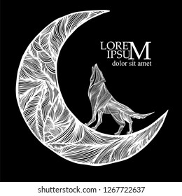 The wolf howls at the moon. Decorative abstract picture. Vector