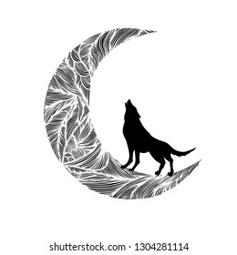 The wolf howls at the moon. Decorative abstract picture. Vector