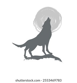 The wolf howls at the moon. Graphic design on a t-shirt. hand drawing. Not AI, Vector illustration