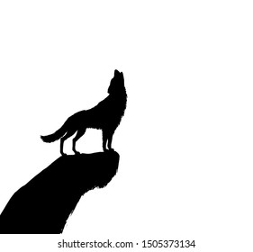 wolf howls to the moon halloween vector illustration stencil silhouette