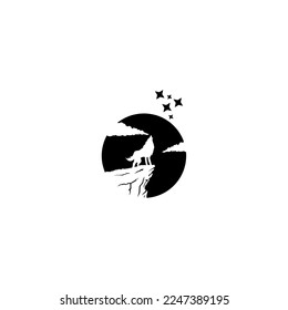 The wolf howls to the moon logo. Wolf Howling In the Full Moon Night