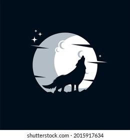 The wolf howls at the moon logo. Wolf Vector. Halloween