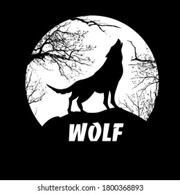 Wolf howls at the moon. T-shirt print . Vector illustration