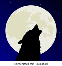 wolf howls on full moon, vector