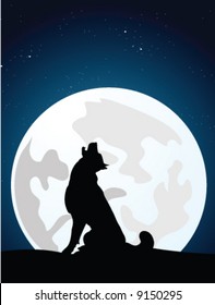 The wolf howls on the full moon. vector illustration