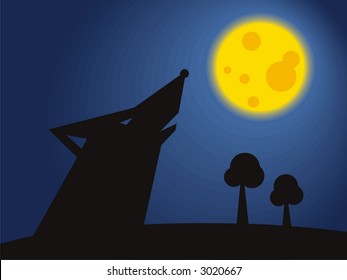 The wolf howls on the moon at night