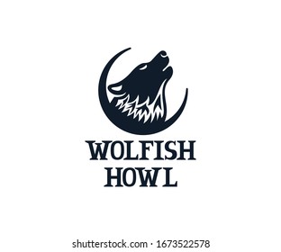 Wolf howls on sky, logo design. Animal, beast and wildlife, vector design and illustration