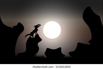 The wolf howls over the hill on a full moon night
