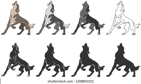 wolf howls - stylized image for your design. Vector illustration, isolated objects.