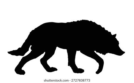 Lobo na silhueta do vetor da caça ilustração isolada no fundo. Um animal predador faminto. Forma de sombra de lobo. Dia das Bruxas cena assustadora, besta caçando presas.