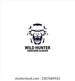 wolf hunter logo design icon symbol