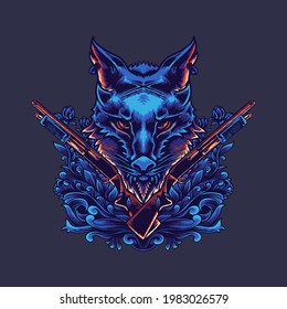 wolf hunter vector illustration design with suitable ornaments for t-shirt designs and others