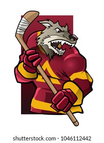 wolf ice hockey player. Sport vector logo concept isolated on white background.