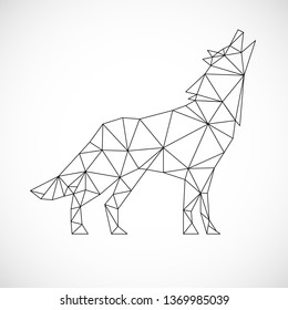 Wolf icon. Abstract triangular style. Contour for tattoo, logo, emblem and design element. Hand drawn sketch of a wolf