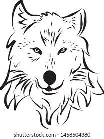Wolf icon isolated on white background and line art illustration