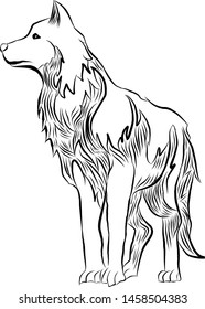 Wolf icon isolated on white background and line art illustration
