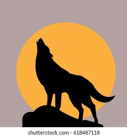 wolf icon and the moon - vector illustrator