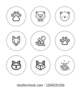 Wolf Icon Set. Collection Of 9 Outline Wolf Icons With Fox, Pawprint, Pawprints, Squirrel Icons. Editable Icons.