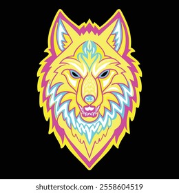 Wolf icon. Stylized colorful wolf portrait on white background
