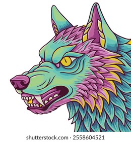 Wolf icon. Stylized colorful wolf portrait on white background
