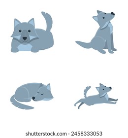 Wolf icons set cartoon vector. Cute gray wolf animal. Cartoon character