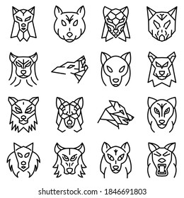 Wolf icons set. Outline set of wolf vector icons for web design isolated on white background