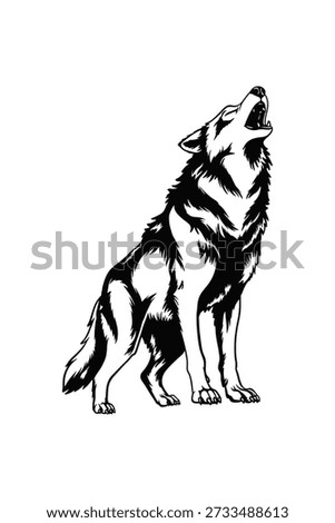 Wolf Illustration, Wolf Detailed Silhouette in white background	